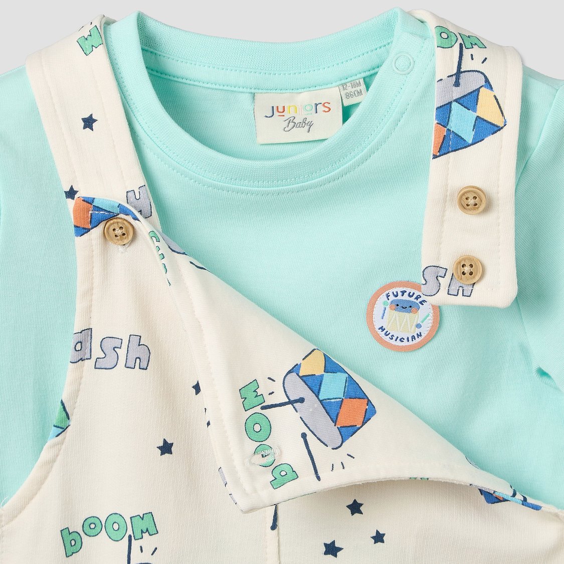 Juniors Printed Dungaree and T-shirt Set