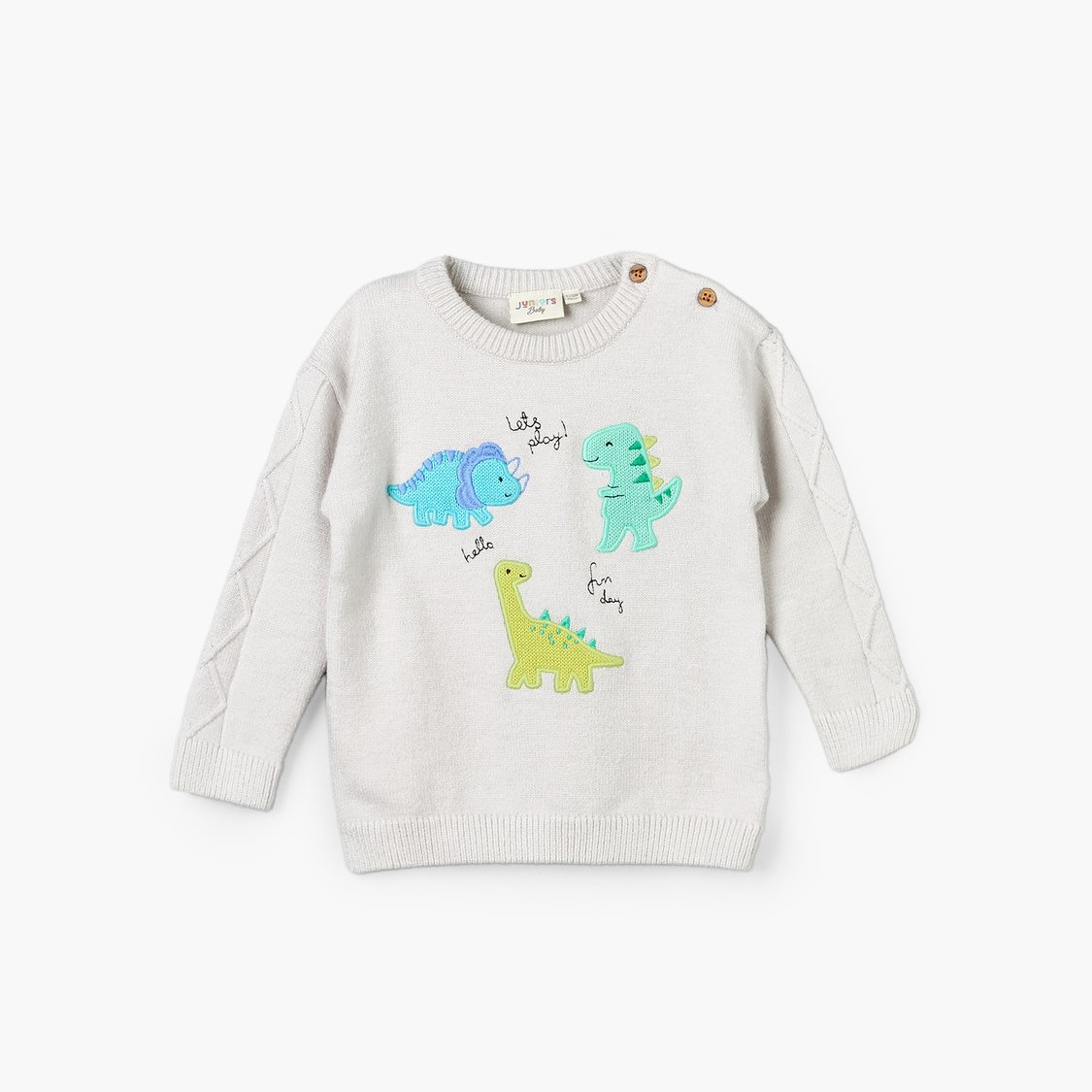 Juniors Dinosaur Embroidered Sweater