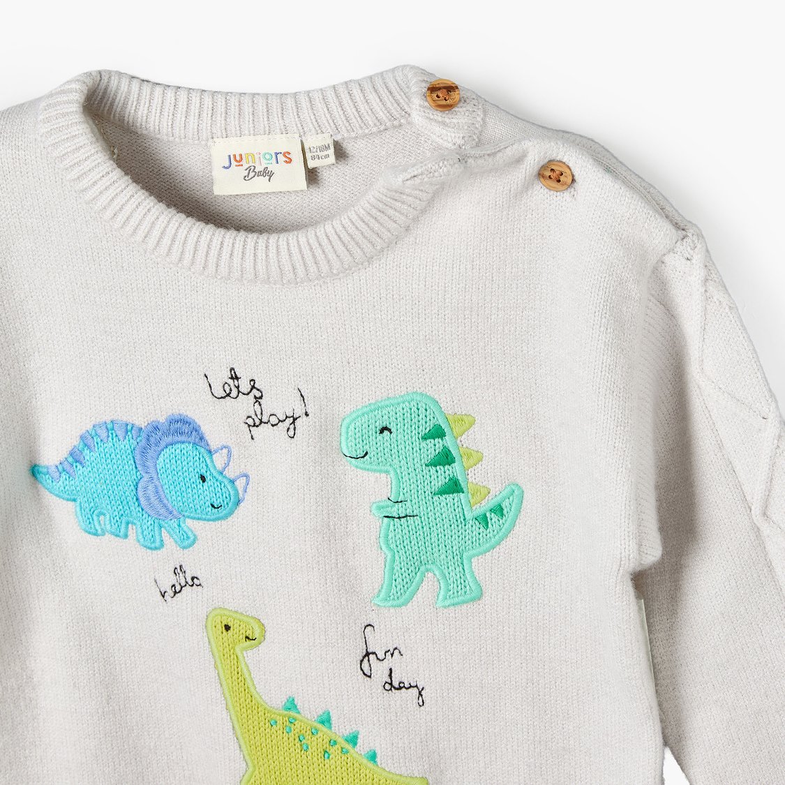 Juniors Dinosaur Embroidered Sweater