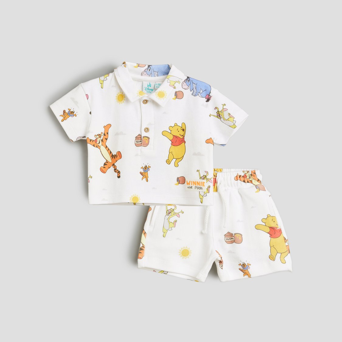Juniors Winnie and Friends Print Polo T-shirt and Shorts Set