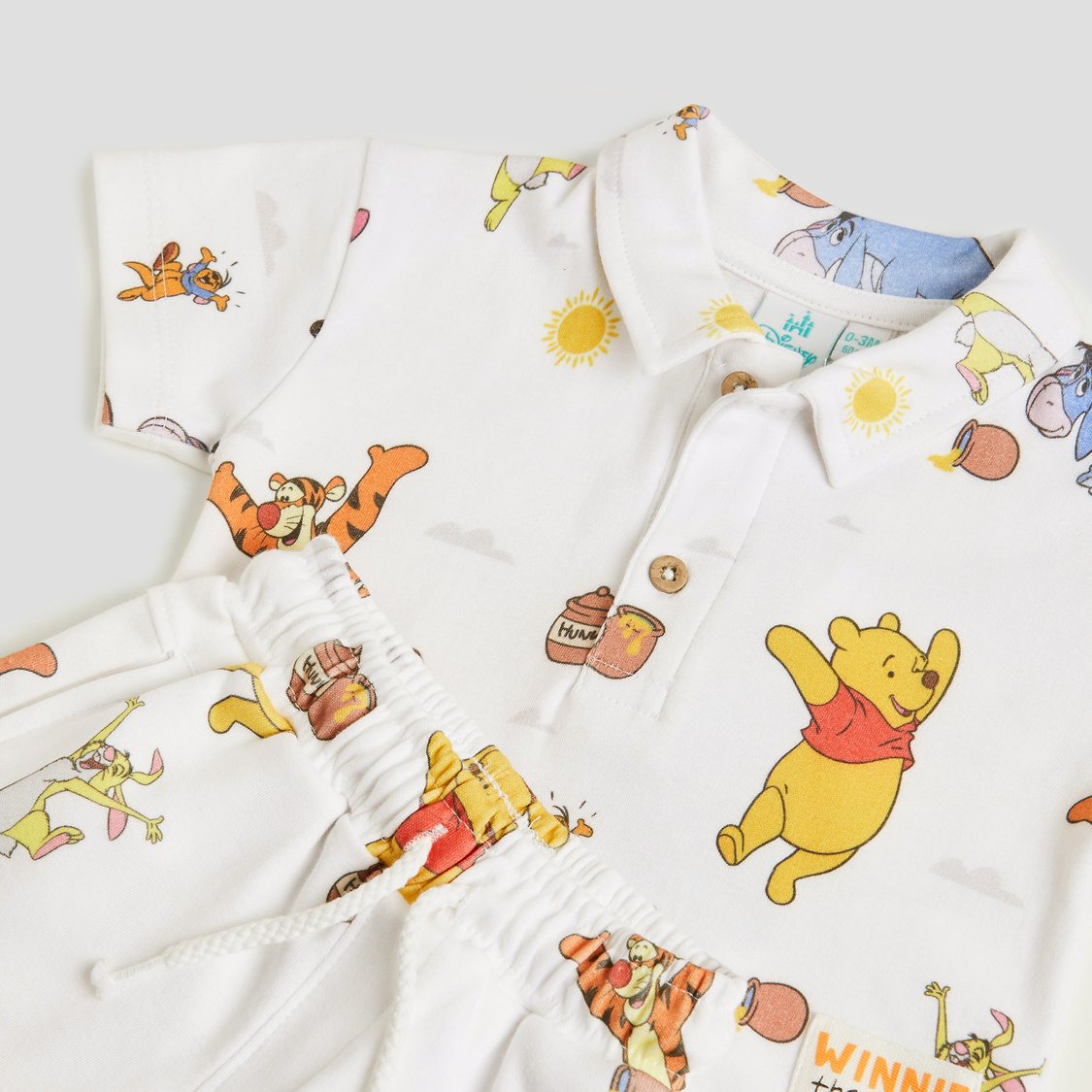 Juniors Winnie and Friends Print Polo T-shirt and Shorts Set