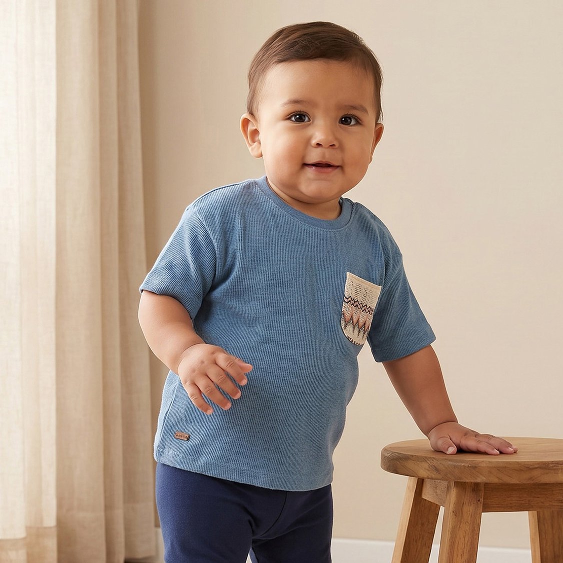 Giggles Solid T-shirt with Embroidered Pocket