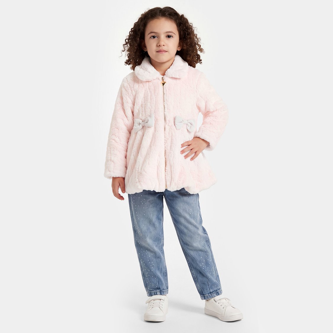 Juniors Fur-Textured Jacket with Bow Detail