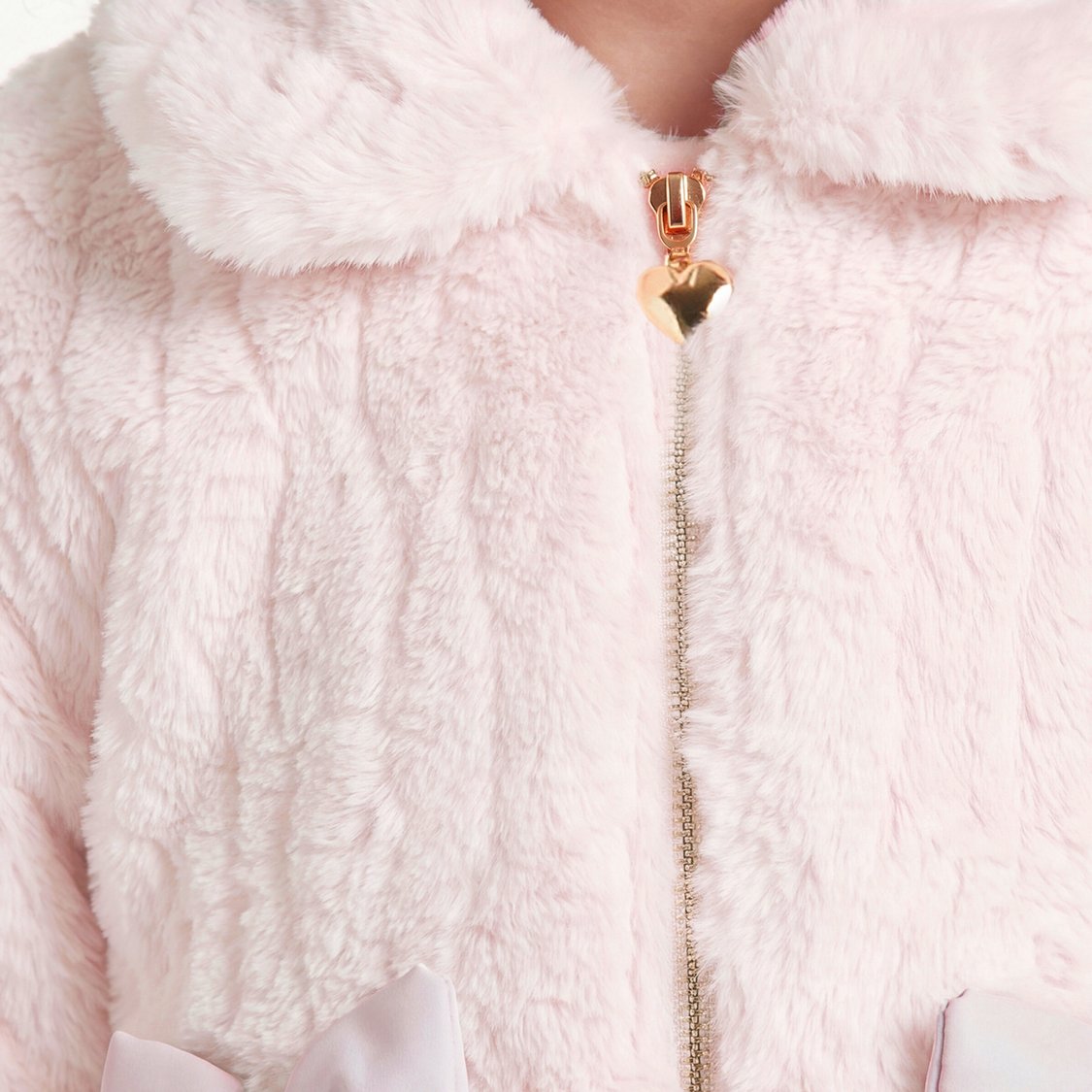 Juniors Fur-Textured Jacket with Bow Detail