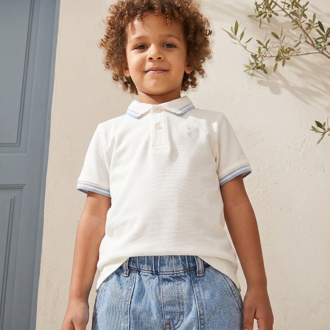 Juniors Solid Polo T-shirt with Tapping Detail