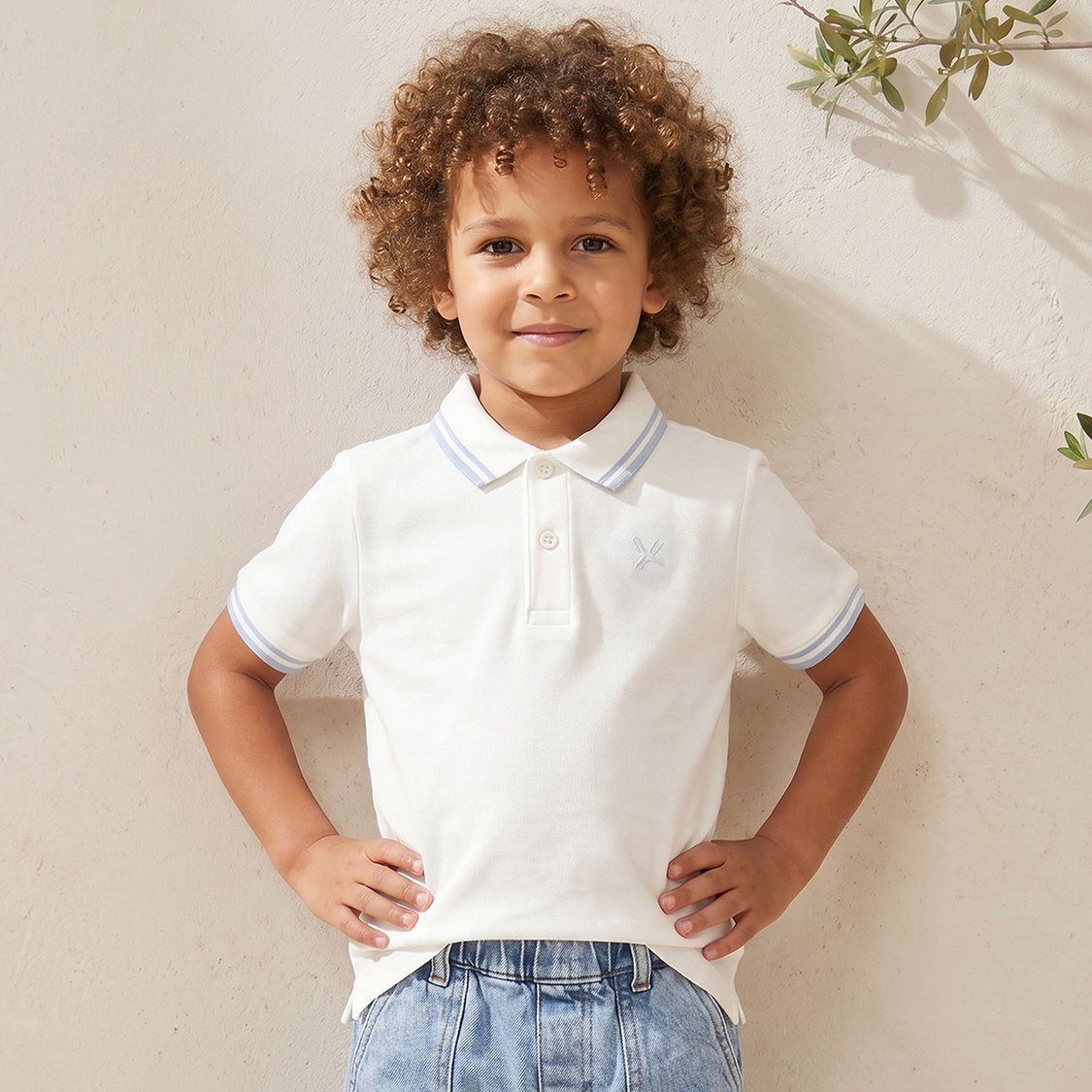 Juniors Solid Polo T-shirt with Tapping Detail