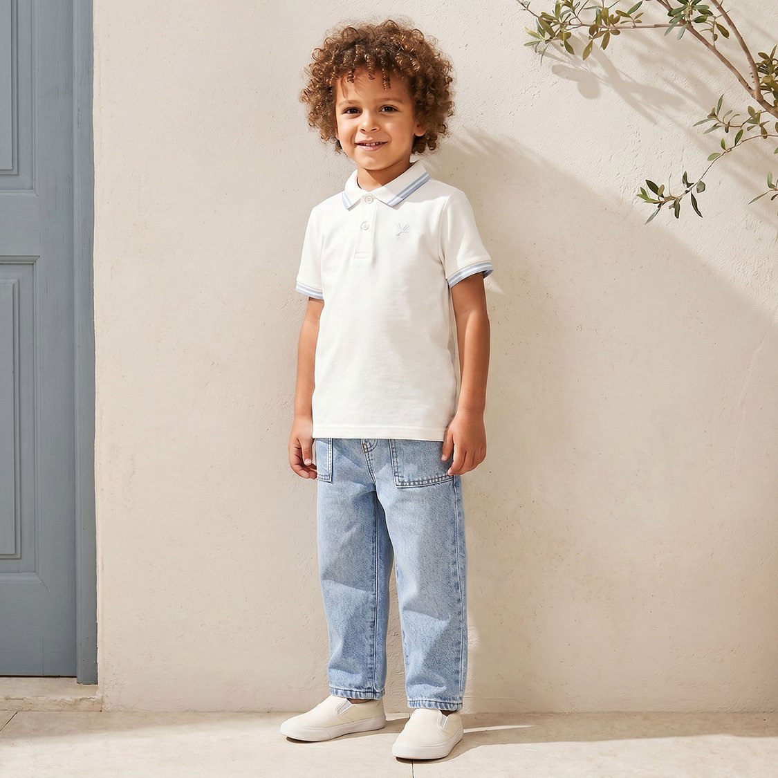 Juniors Solid Polo T-shirt with Tapping Detail
