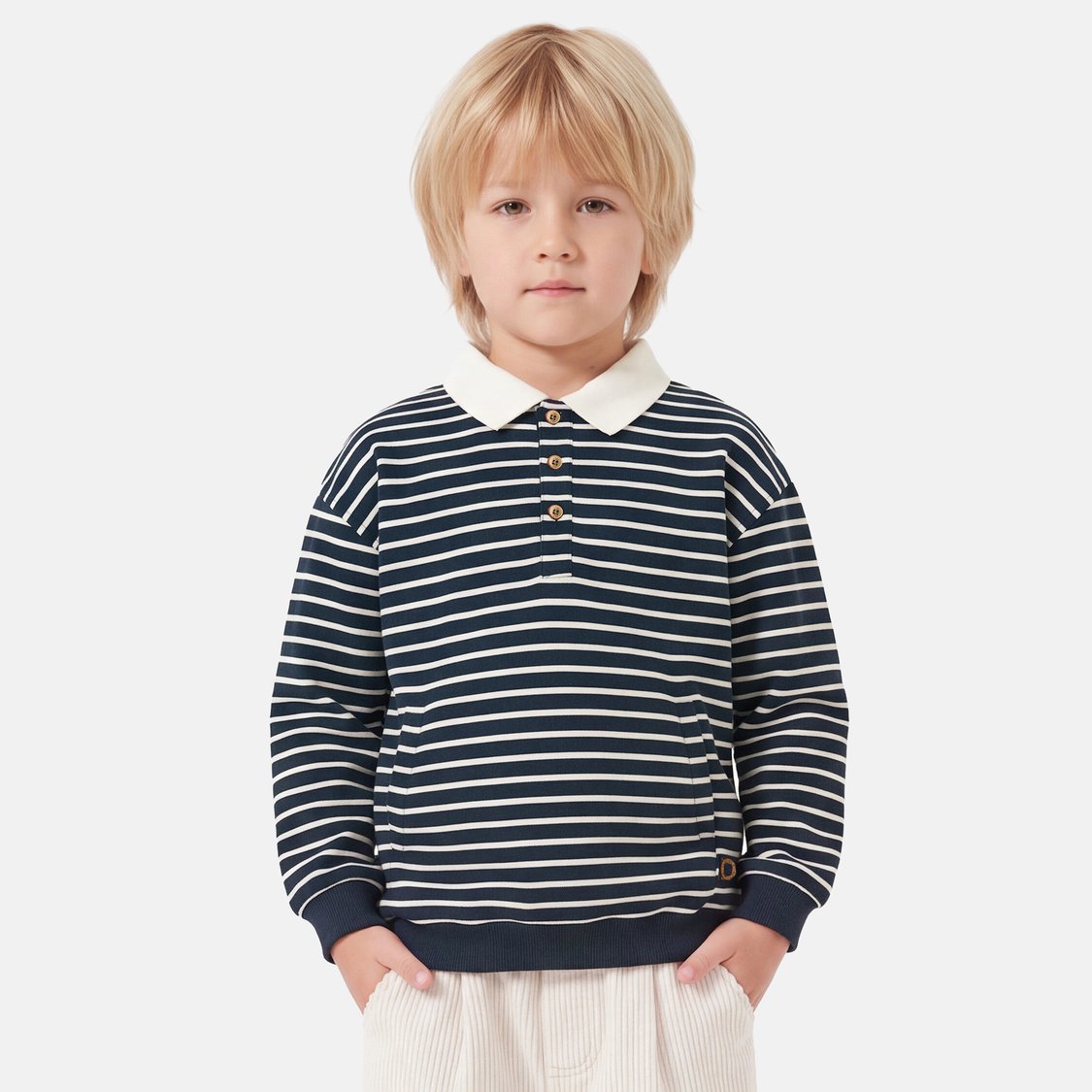 Juniors Striped Polo Neck Pullover Sweater