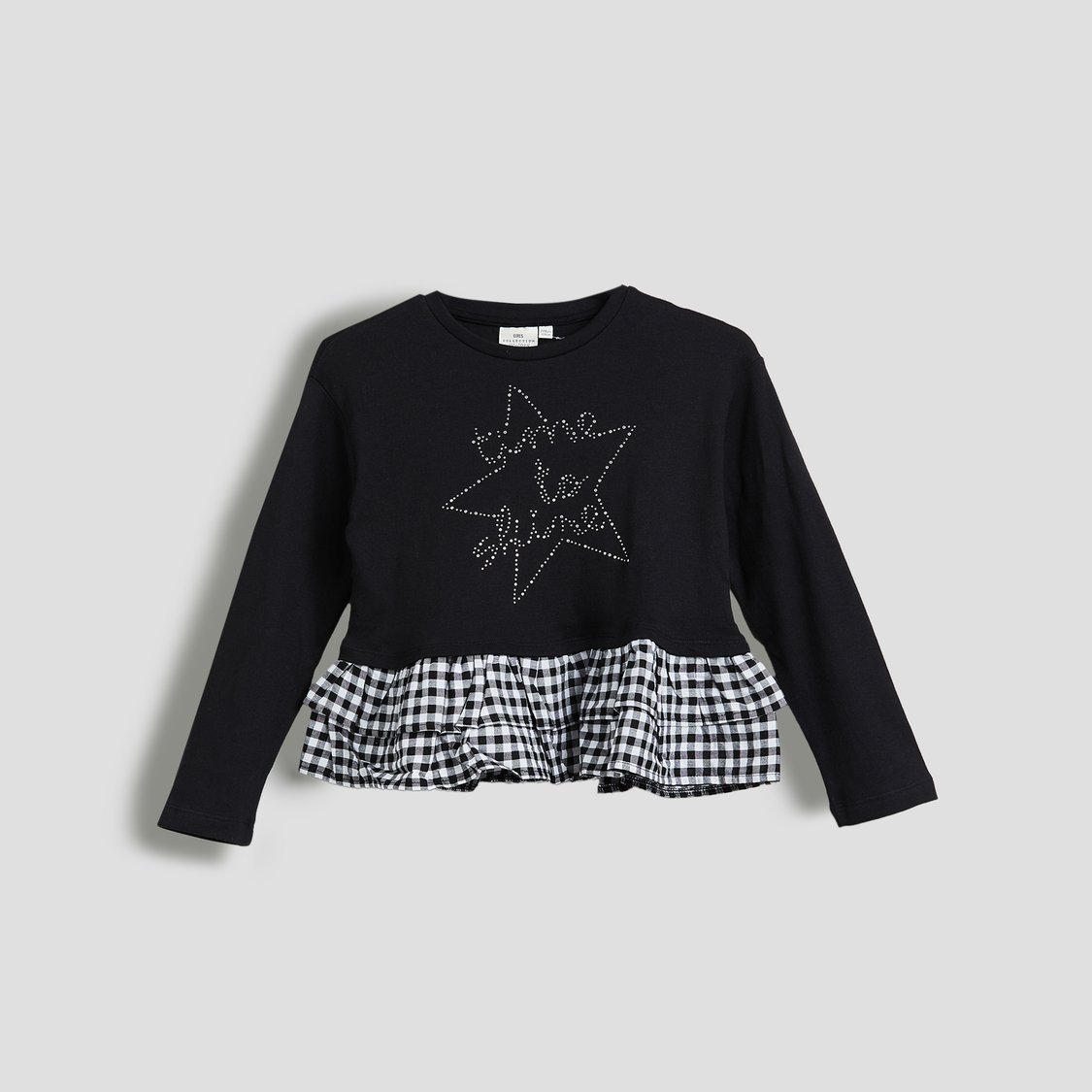 Junior Sports Rhinestone Layered Peplum Top