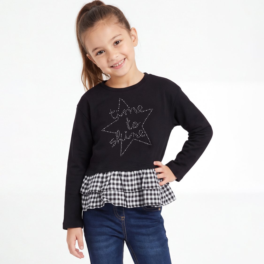 Junior Sports Rhinestone Layered Peplum Top