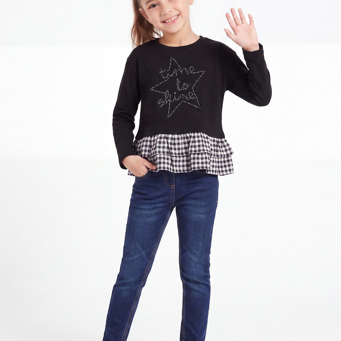 Junior Sports Rhinestone Layered Peplum Top