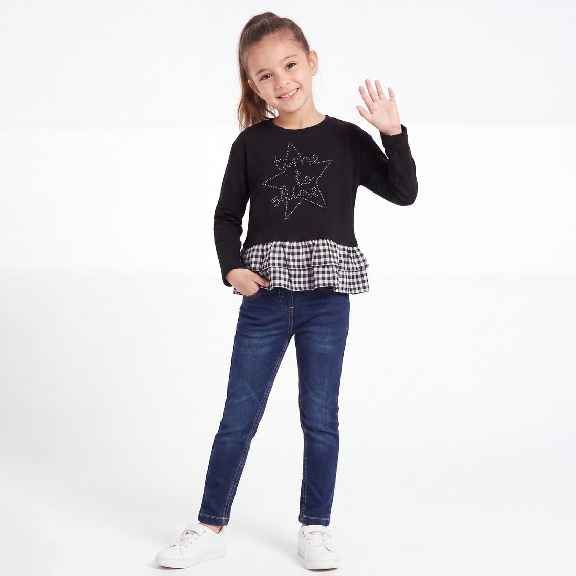 Junior Sports Rhinestone Layered Peplum Top