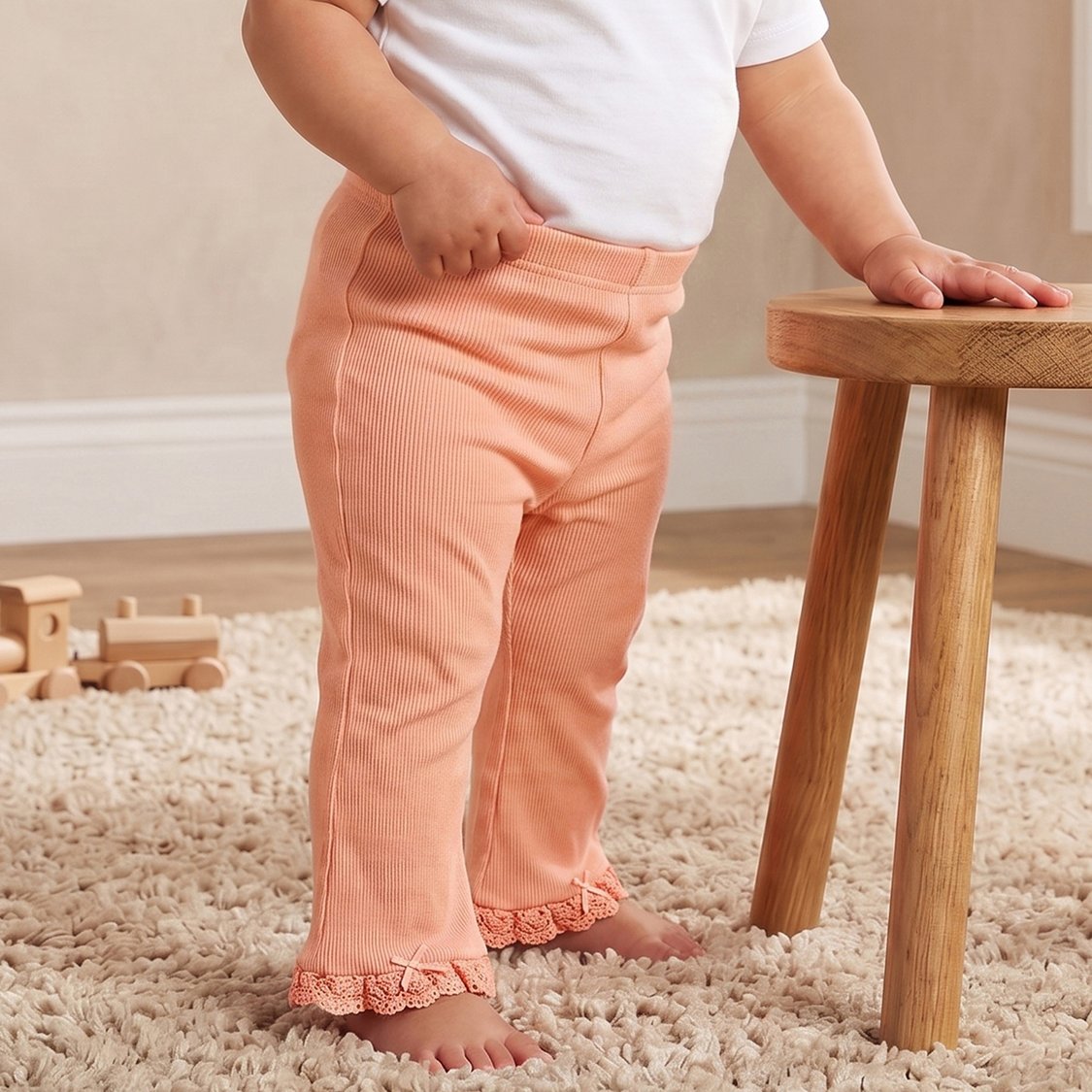 Juniors Flared Leggings with Lace Trim