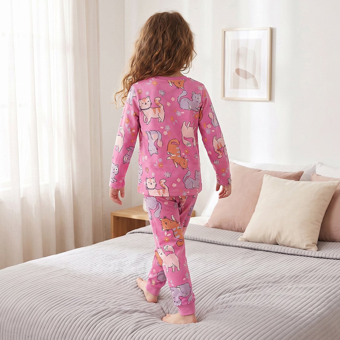 Juniors Cat Print T-shirt with Pyjama Set