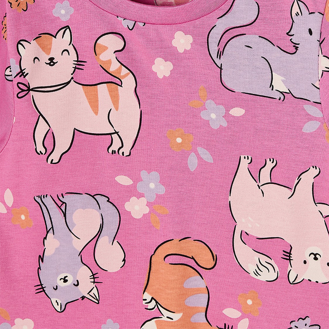 Juniors Cat Print T-shirt with Pyjama Set