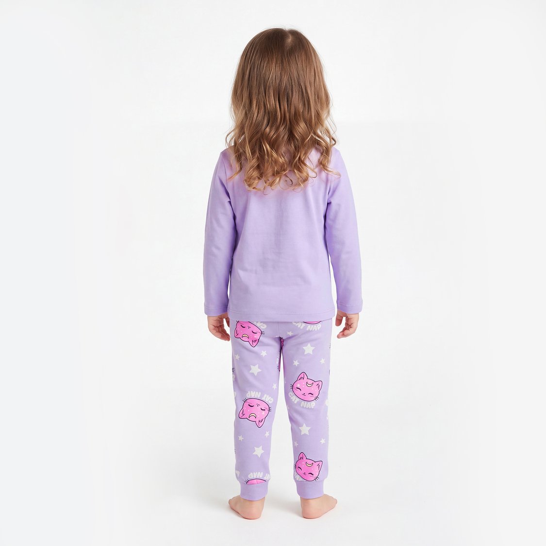 Juniors Cat Print T-shirt with Pyjamas Set