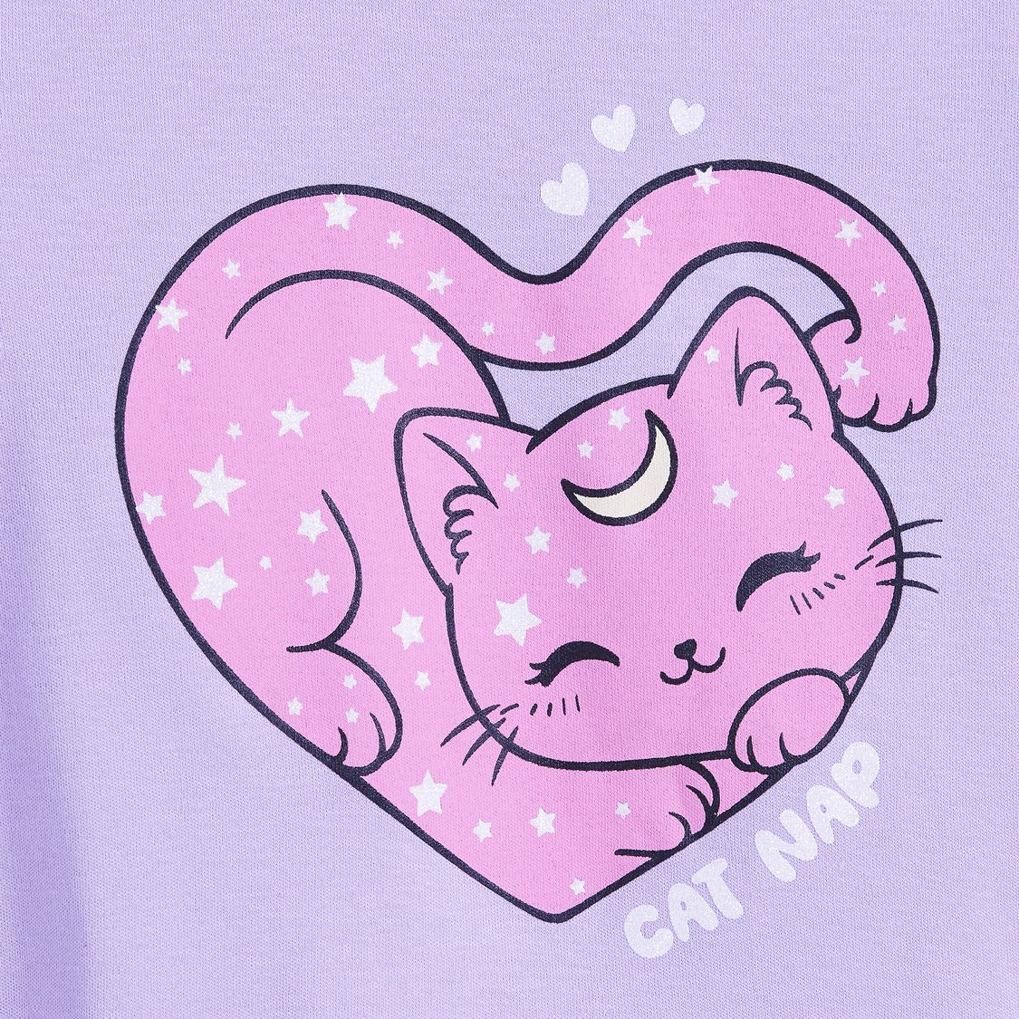 Juniors Cat Print T-shirt with Pyjamas Set
