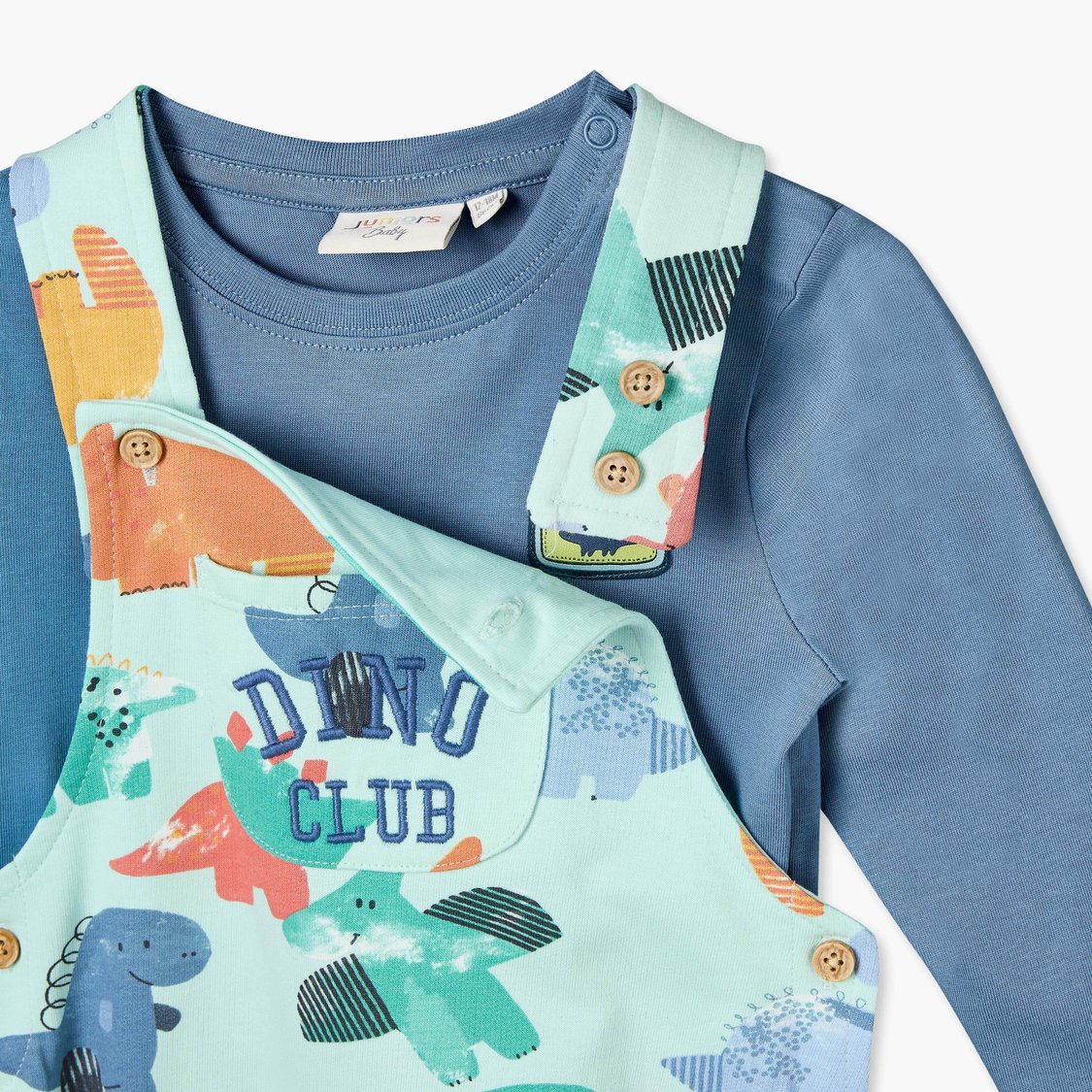 Juniors Dinosaur Print Dungaree with T-shirt