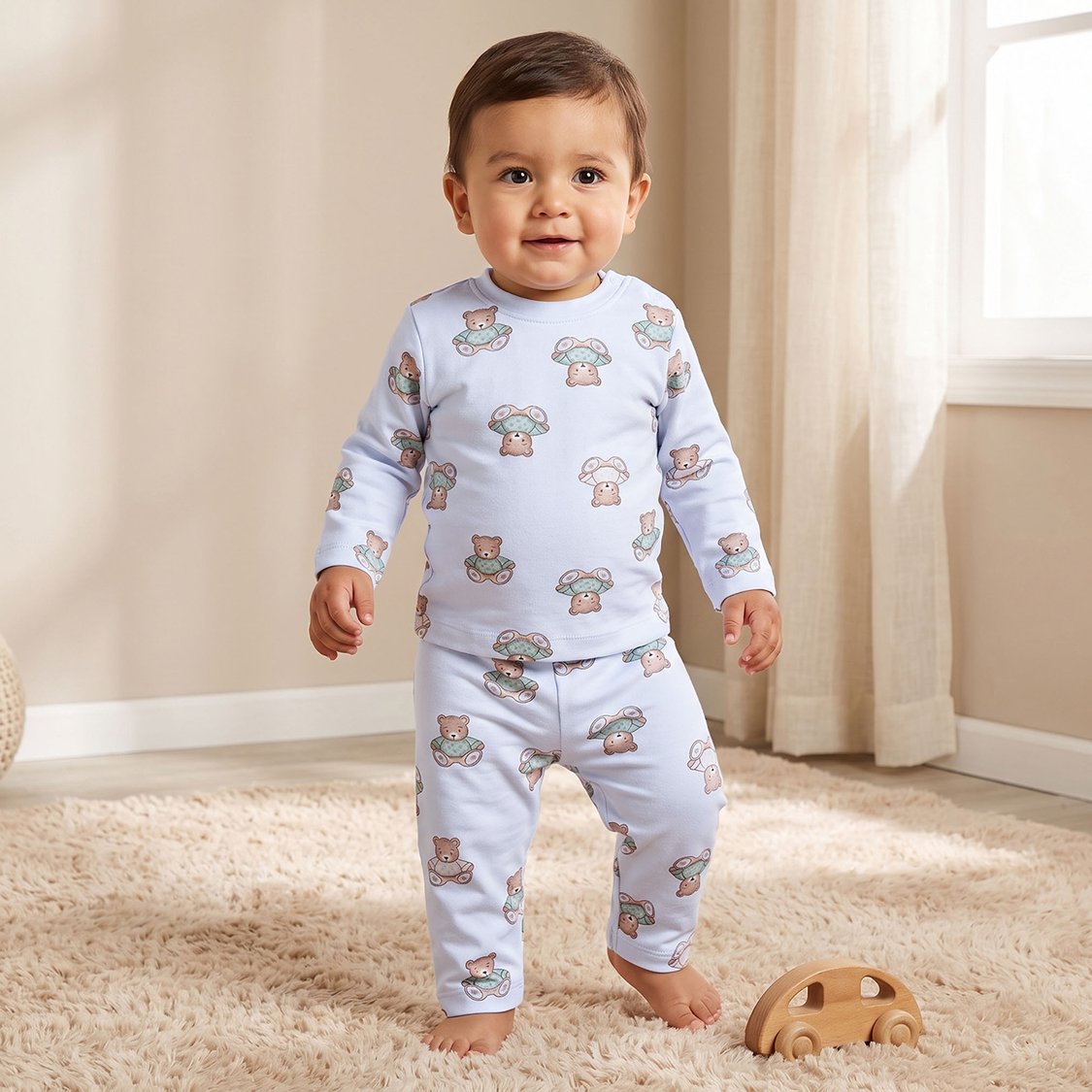 Juniors Teddy Bear Print T-shirt with Pyjama Set