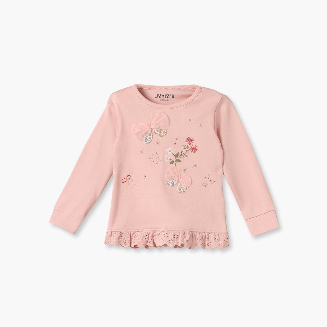 Juniors Floral Embroidery Top and Pyjama Set