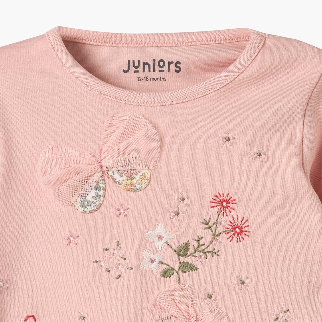 Juniors Floral Embroidery Top and Pyjama Set