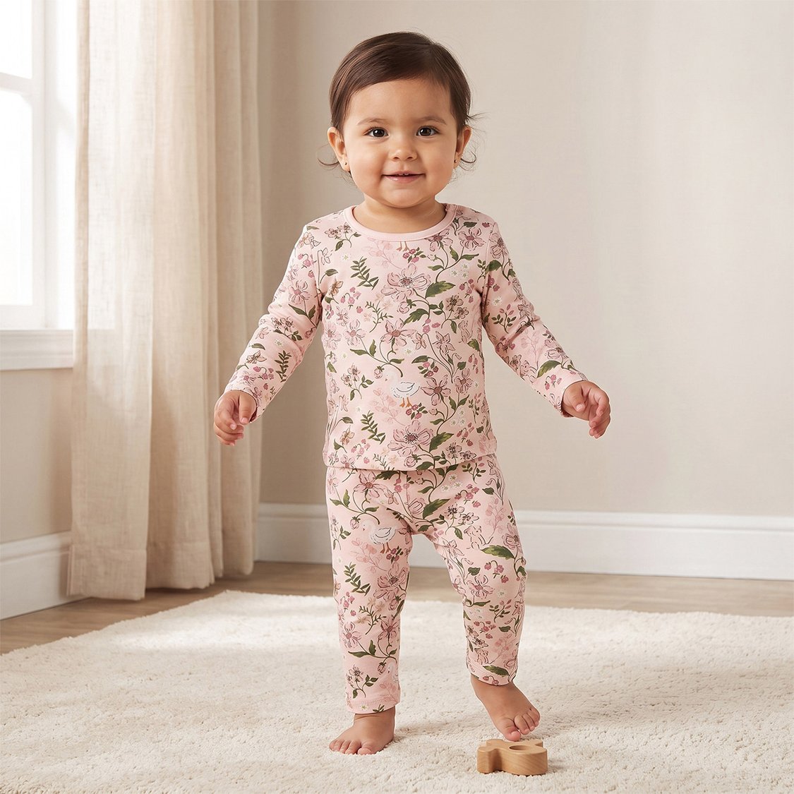 Juniors Floral Print T-shirt with Pyjama Set