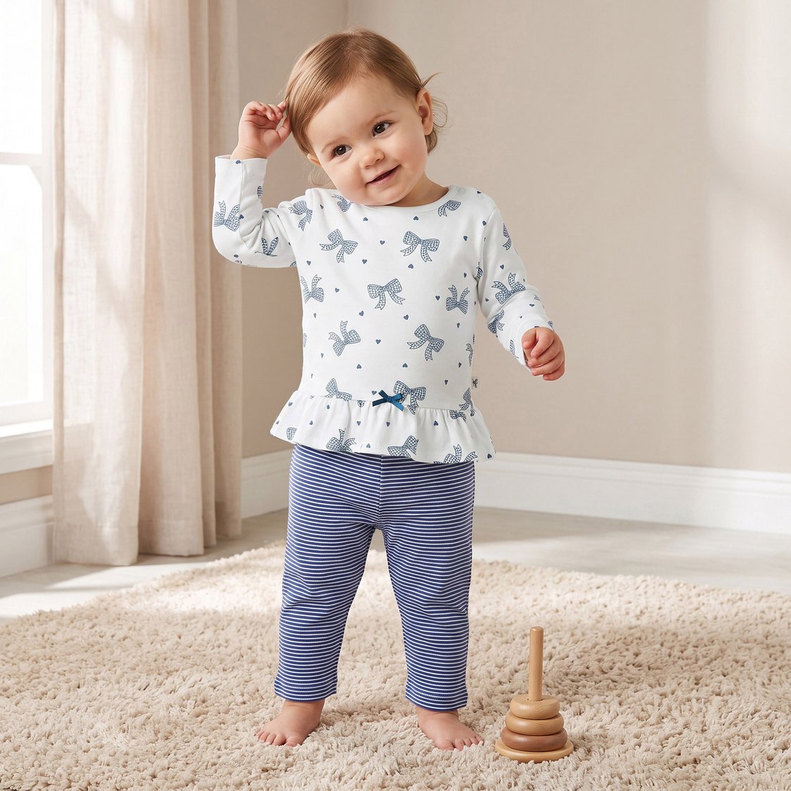 Juniors Bow Print Top and Pyjama Set