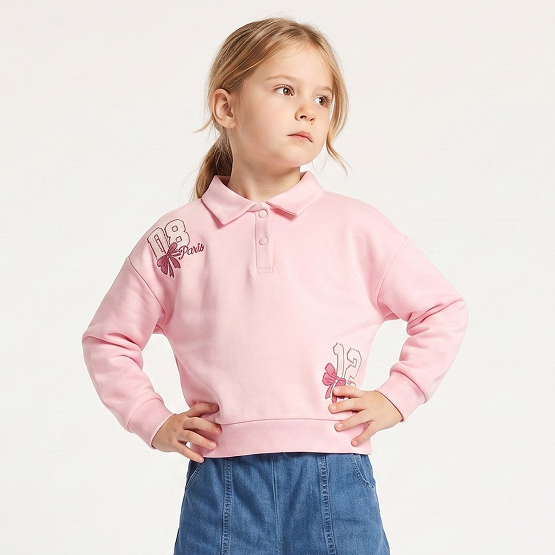 Juniors Graphic Print Polo Sweatshirt