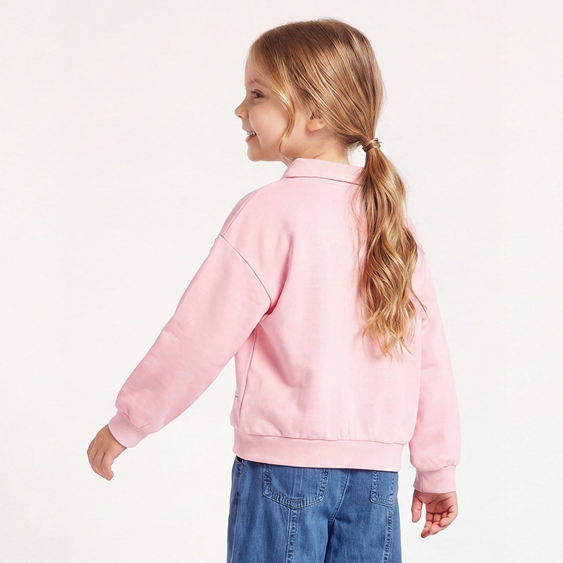 Juniors Graphic Print Polo Sweatshirt