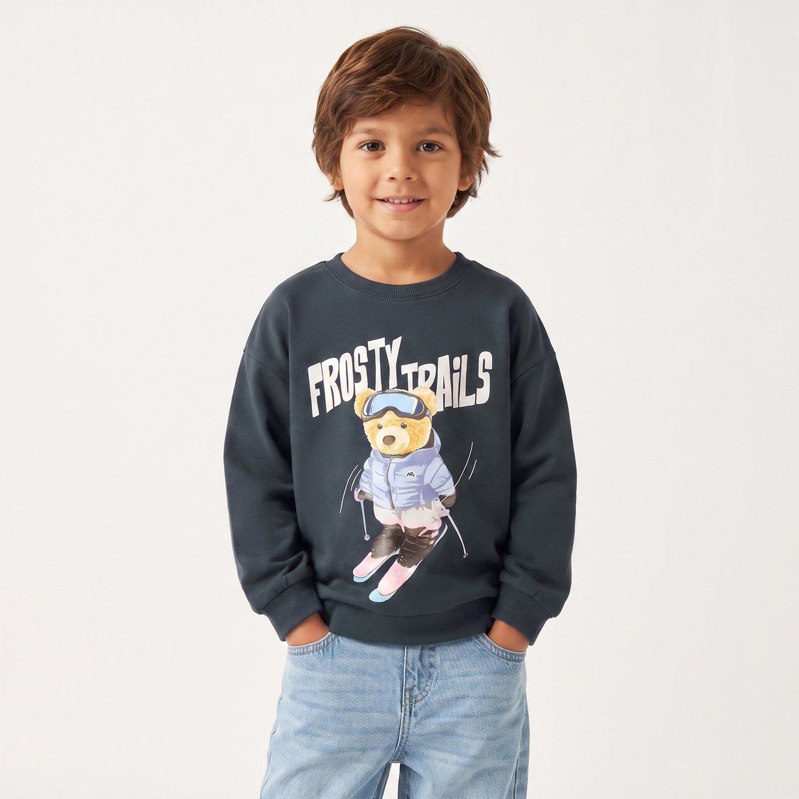 Juniors Bear Print Sweatshirt