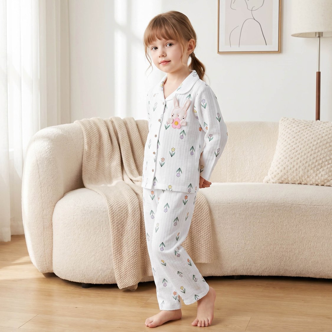 Juniors Bunny Applique Shirt with Pyjama Set