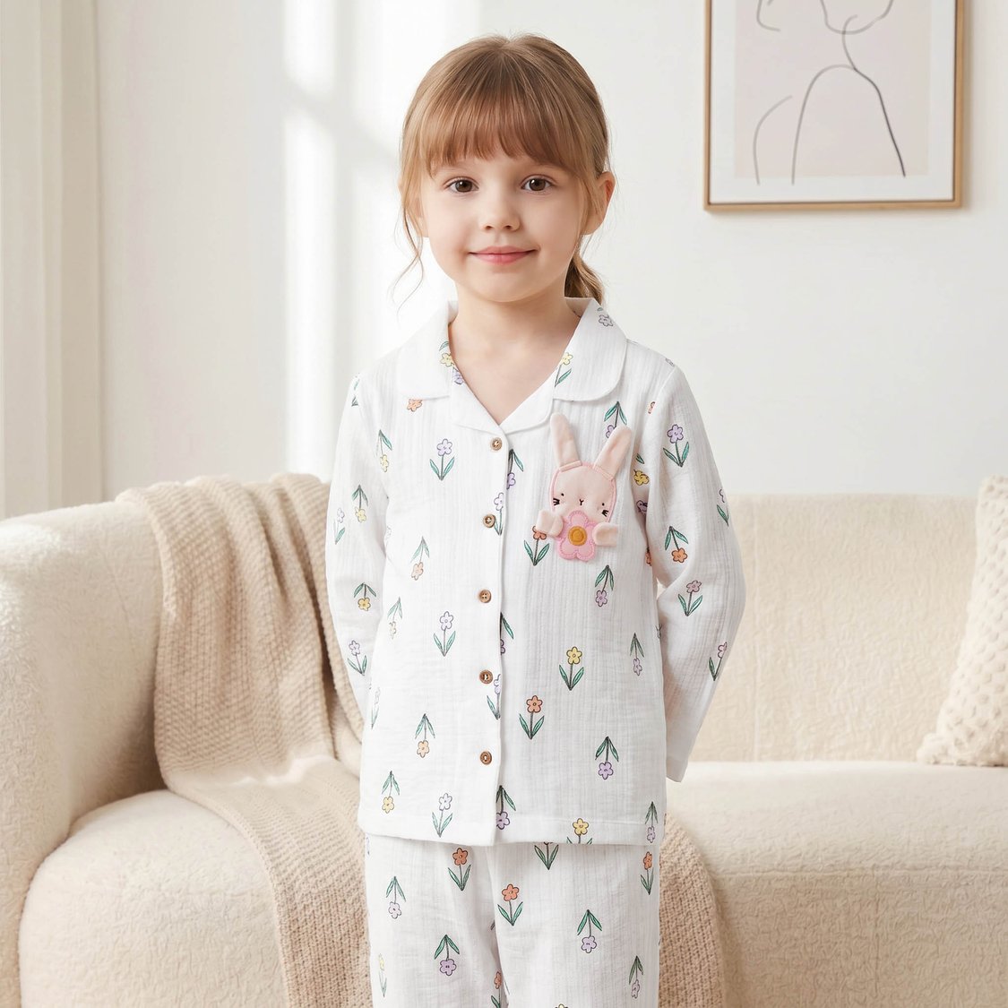 Juniors Bunny Applique Shirt with Pyjama Set