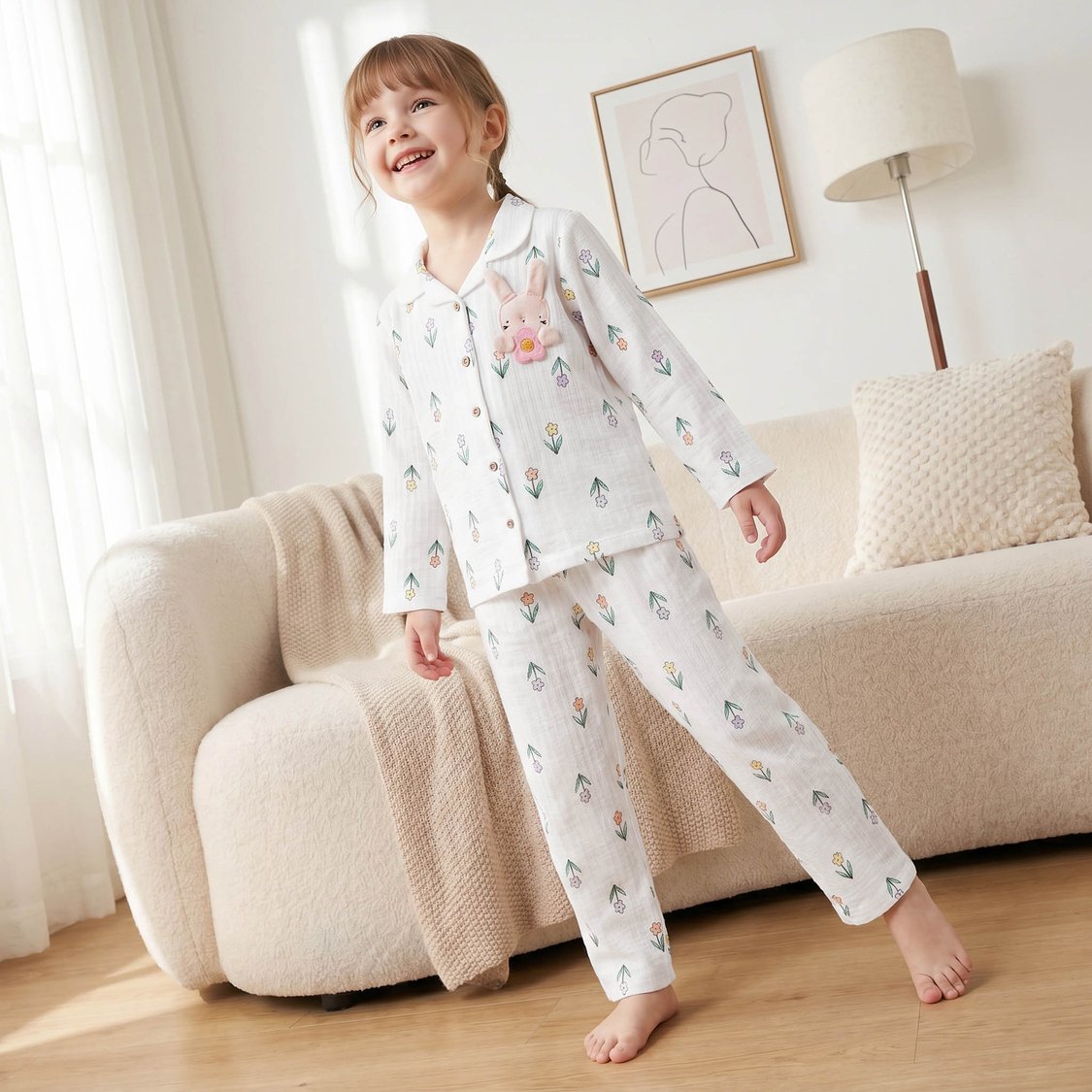 Juniors Bunny Applique Shirt with Pyjama Set