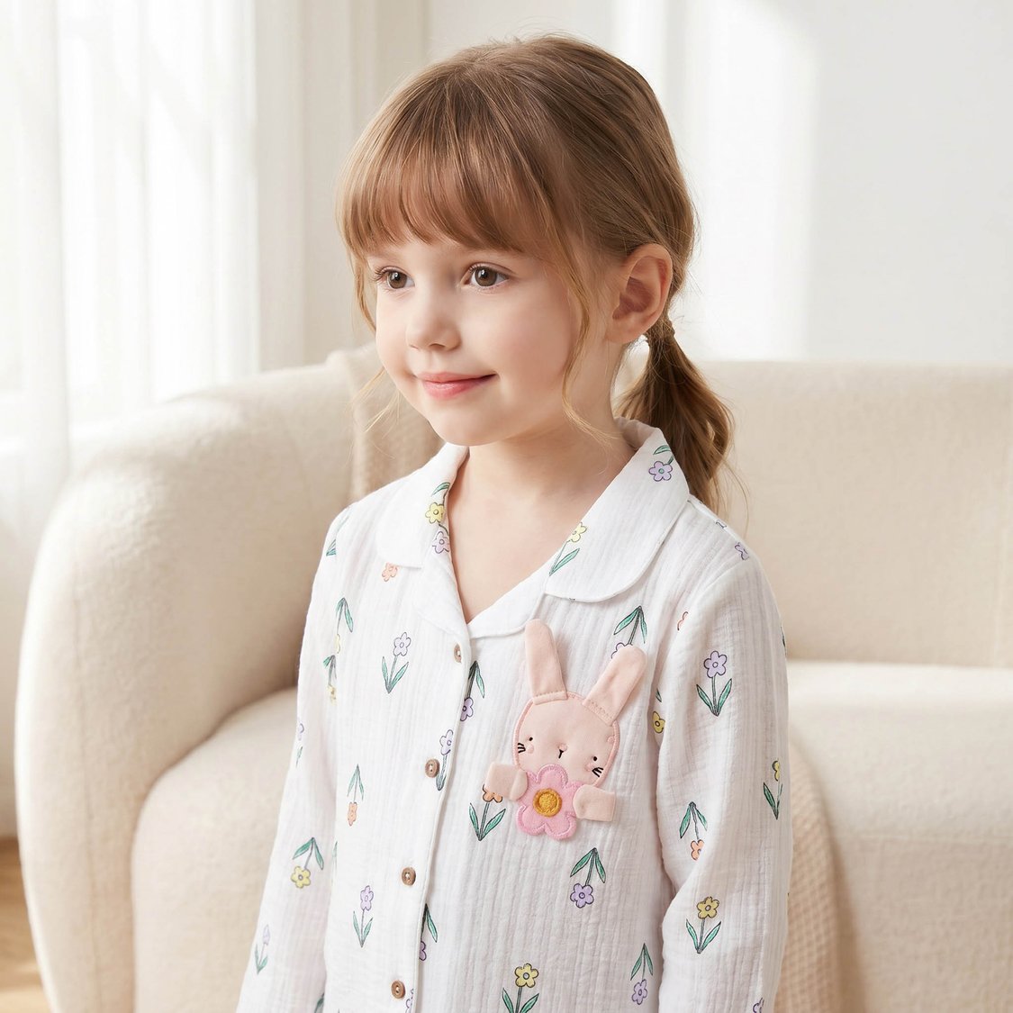 Juniors Bunny Applique Shirt with Pyjama Set