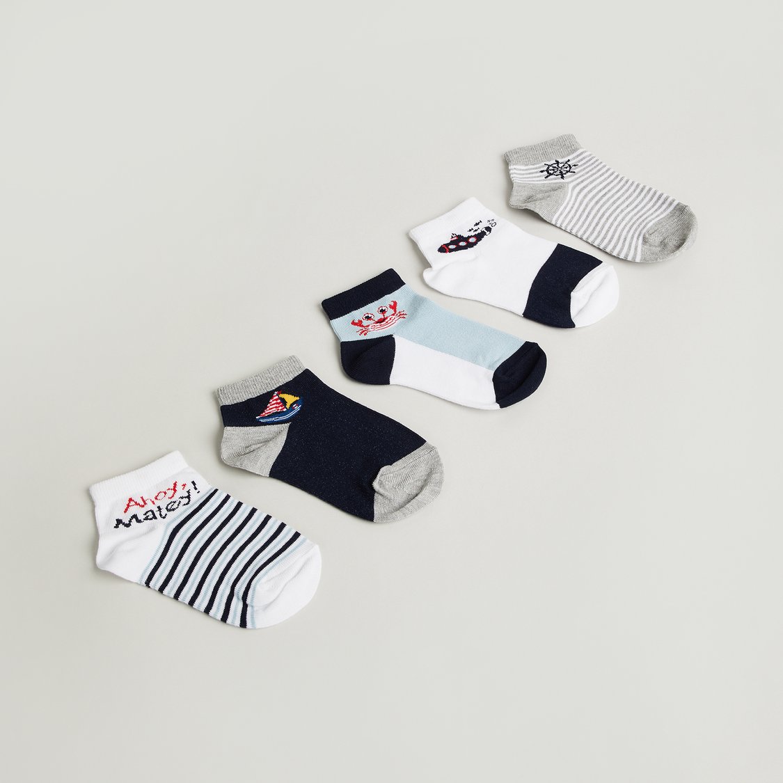 Juniors Nautical Ankle-Length Socks - Pack of 5