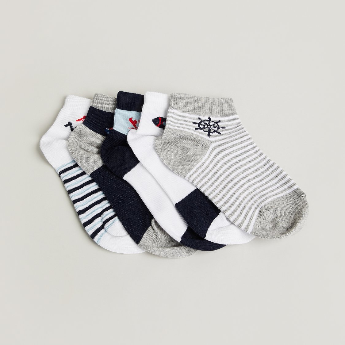 Juniors Nautical Ankle-Length Socks - Pack of 5