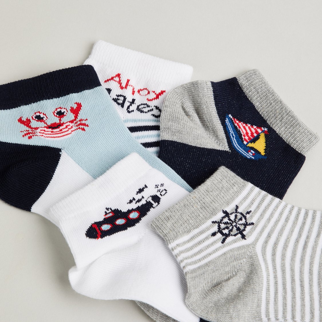Juniors Nautical Ankle-Length Socks - Pack of 5