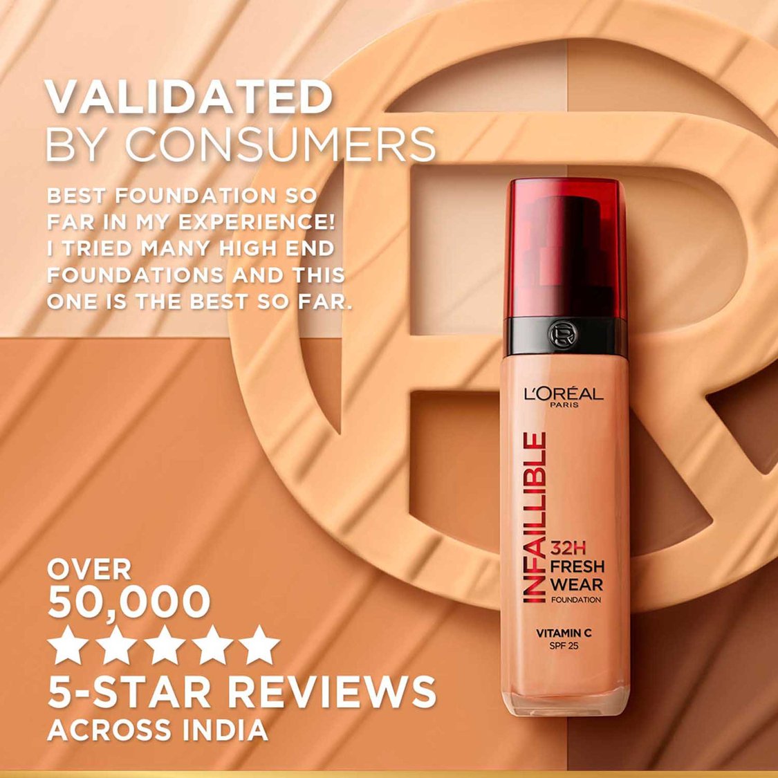 L'Oreal Paris Infallible 32H Fresh Wear Foundation - Natural Beige 125/Warm Undertone,30 ml