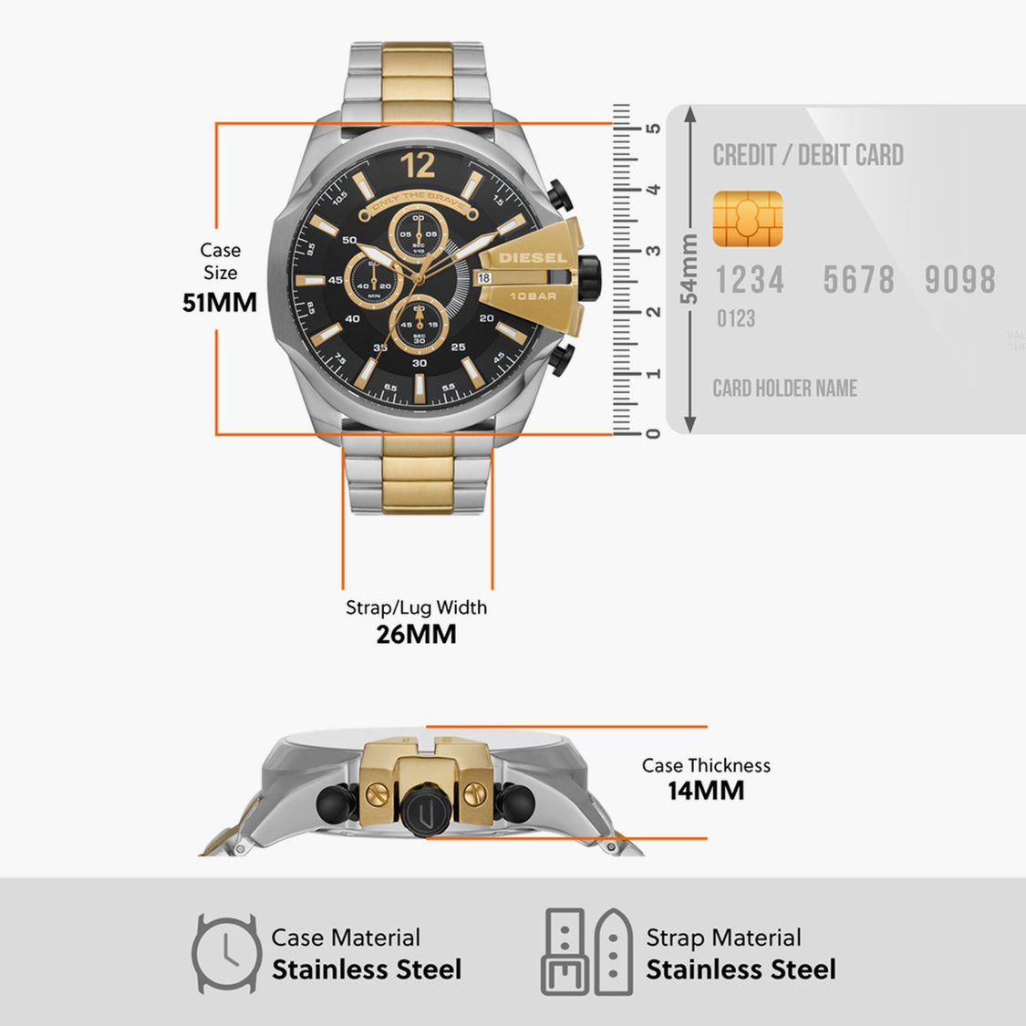 DIESEL Mega Chief Men Bracelet Strap Two Tone Chronograph Watch - DZ4581