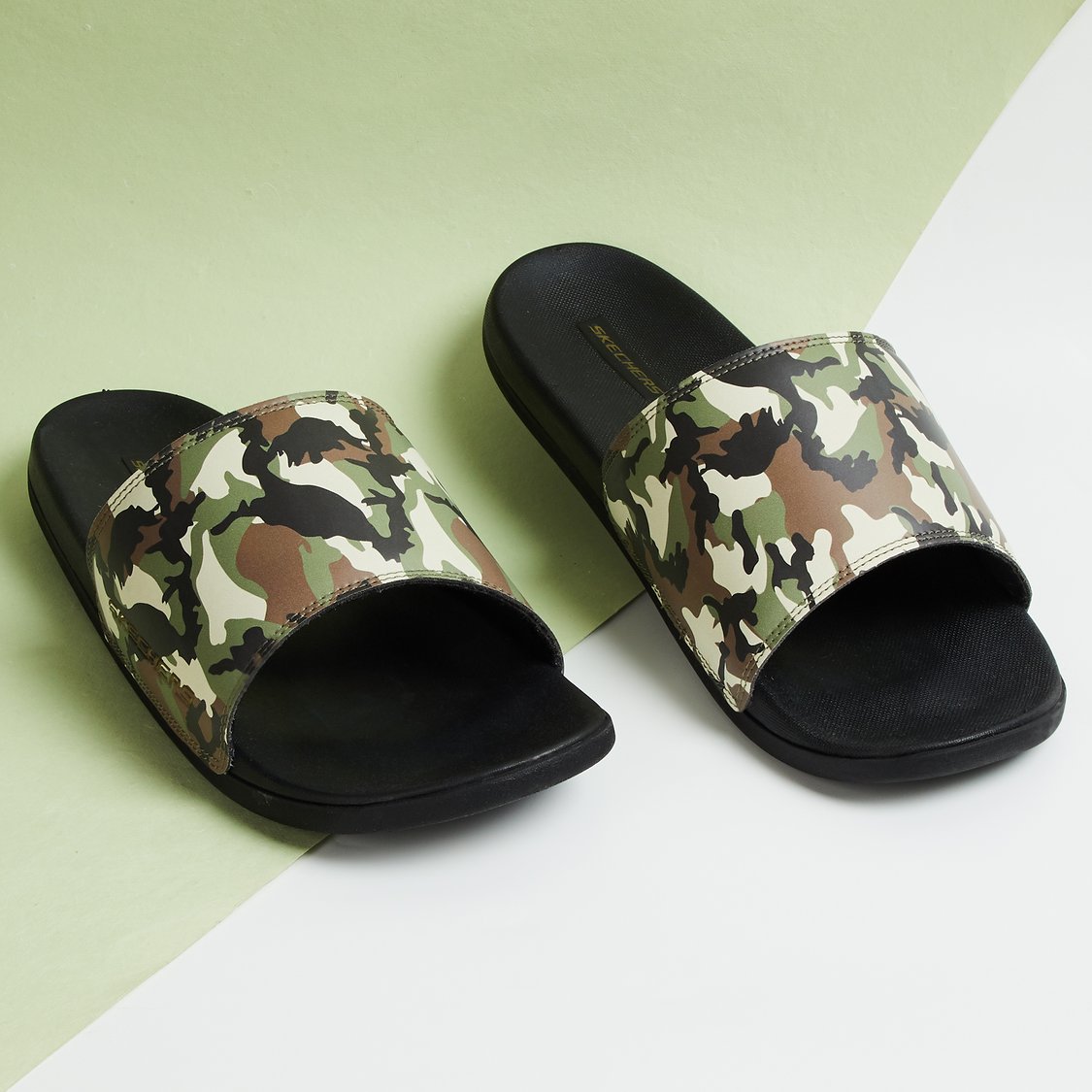 Buy SKECHERS Men Camouflage Print Sliders from Skechers at just