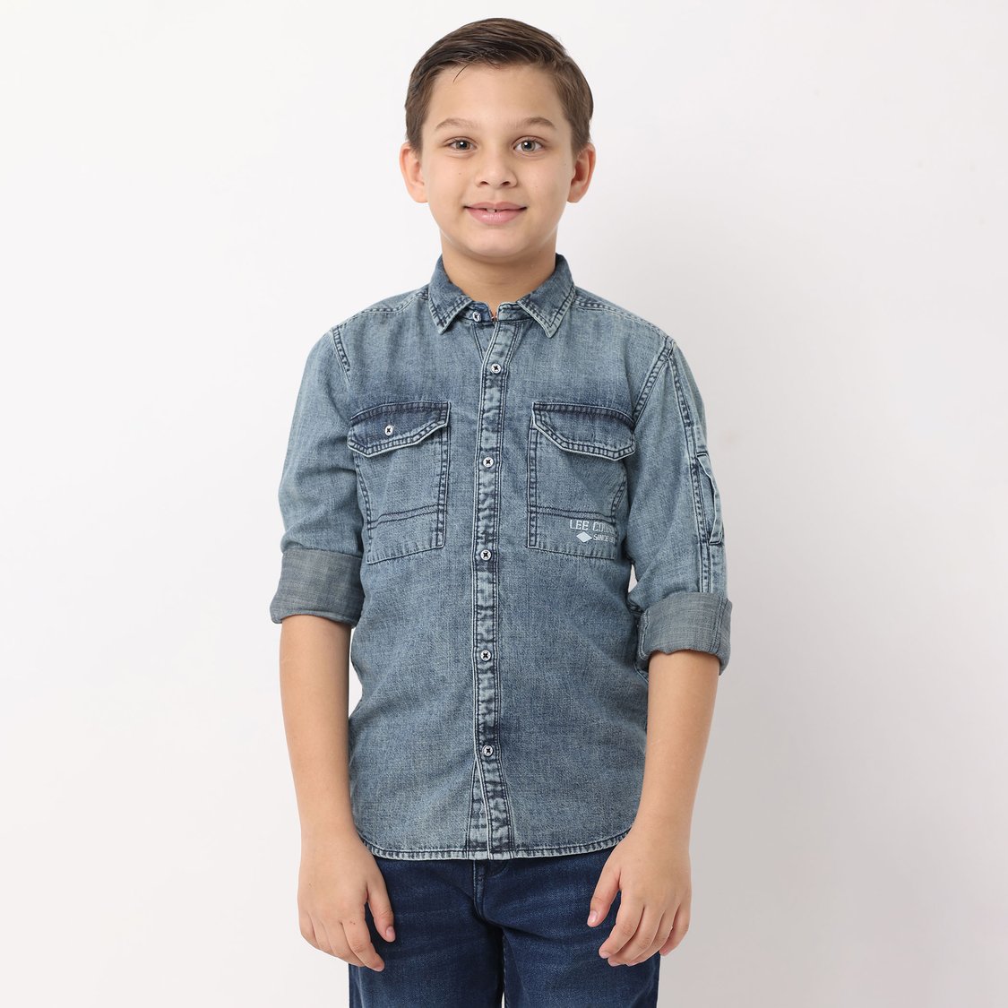 Buy LEE COOPER JUNIORS Boys Solid Regular Fit Denim Shirt from Lee