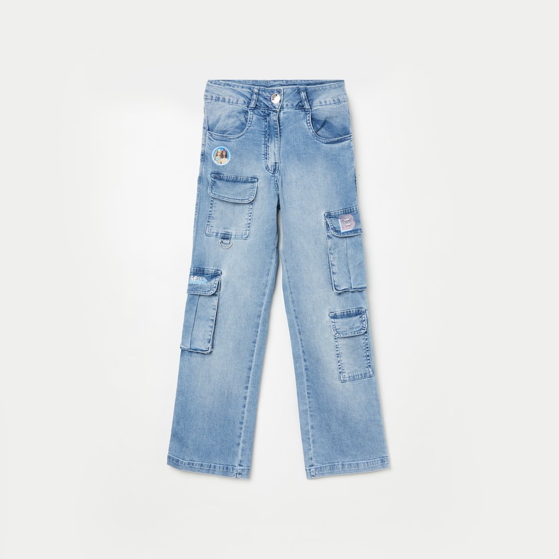 Buy TINY GIRL Barbie Print Cargo Jeans from Tiny Girl at just INR 2595.0