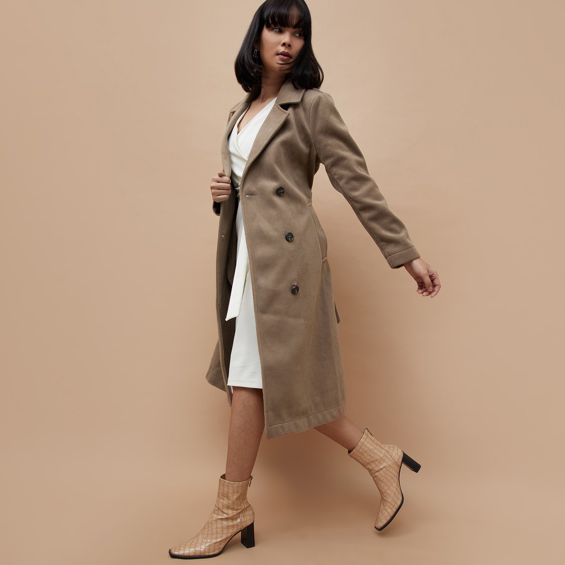 CODE Women Solid Longline Coat