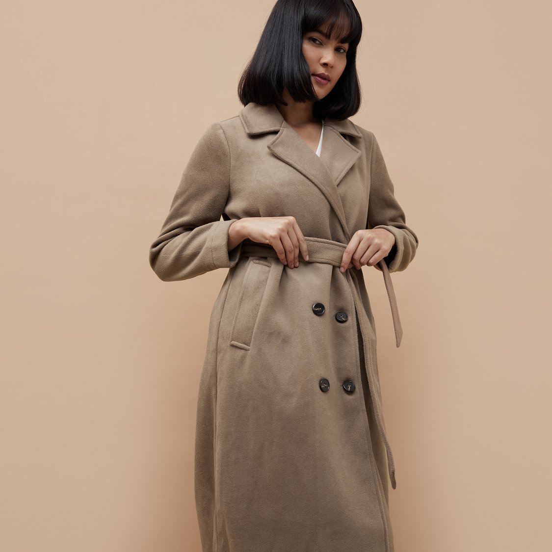 CODE Women Solid Longline Coat