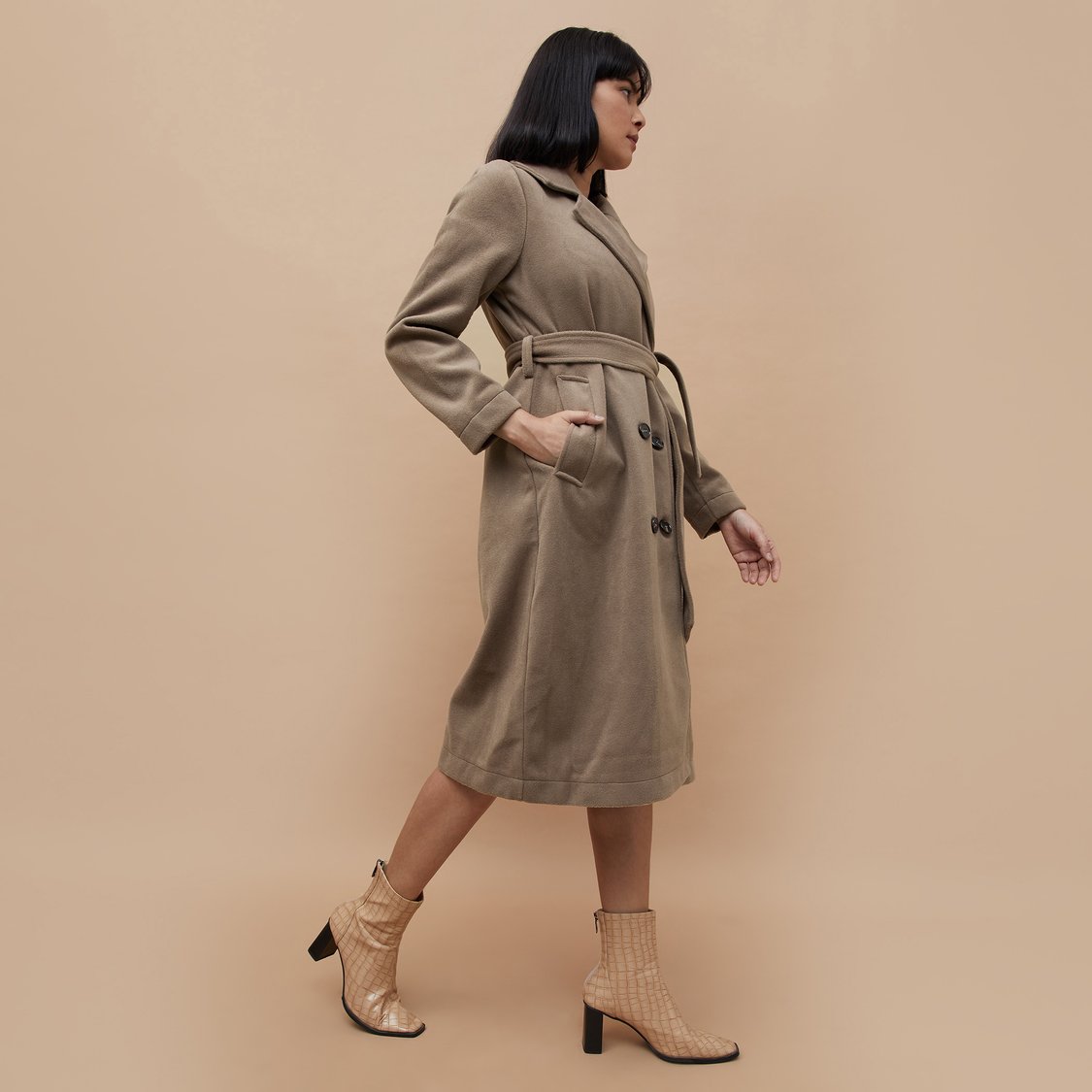 CODE Women Solid Longline Coat