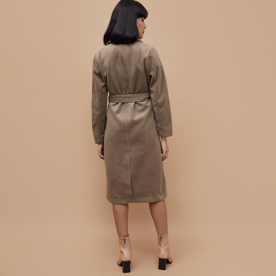 CODE Women Solid Longline Coat