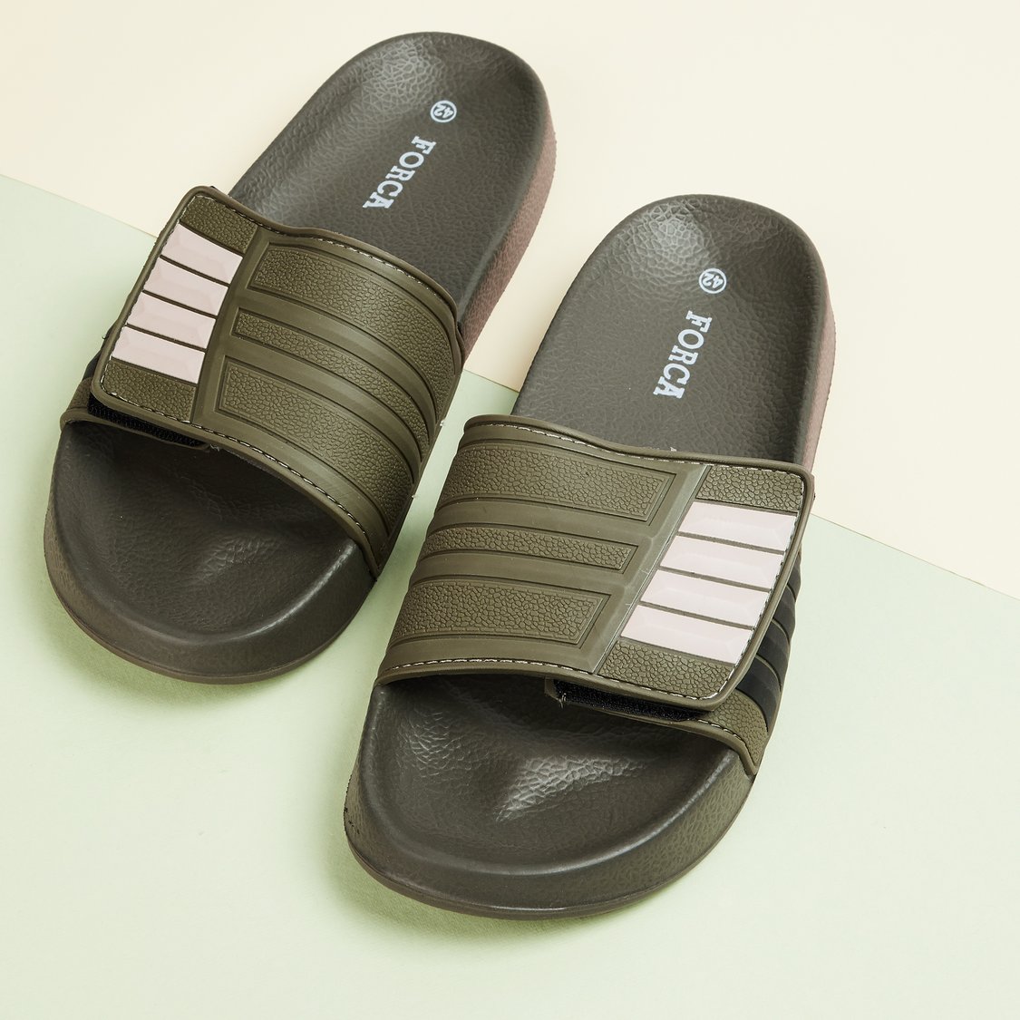 FORCA Men Printed Sliders with Velcro Strap