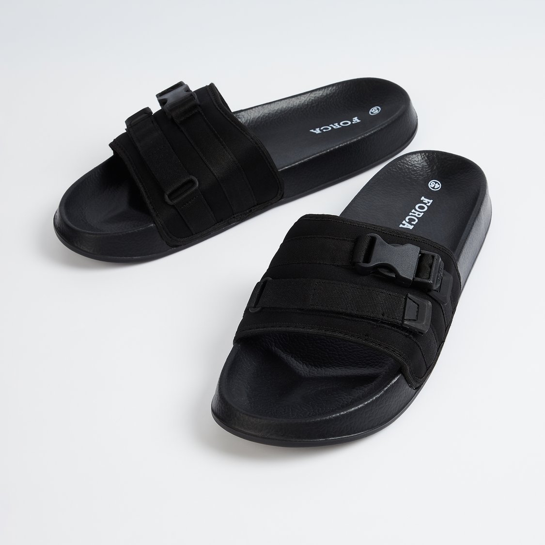 Buy FORCA Men Solid Sliders with Velcro Strap from Forca at just INR 699.0