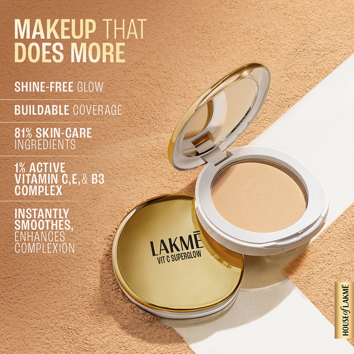 LAKME VitC Superglow Skin Perfecting Compact - Sand - 8g
