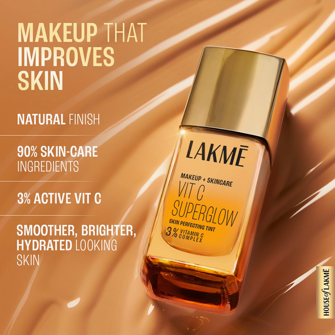 LAKME Vit C Superglow Skin Perfecting Tint - Warm Sand W160 - 25ml